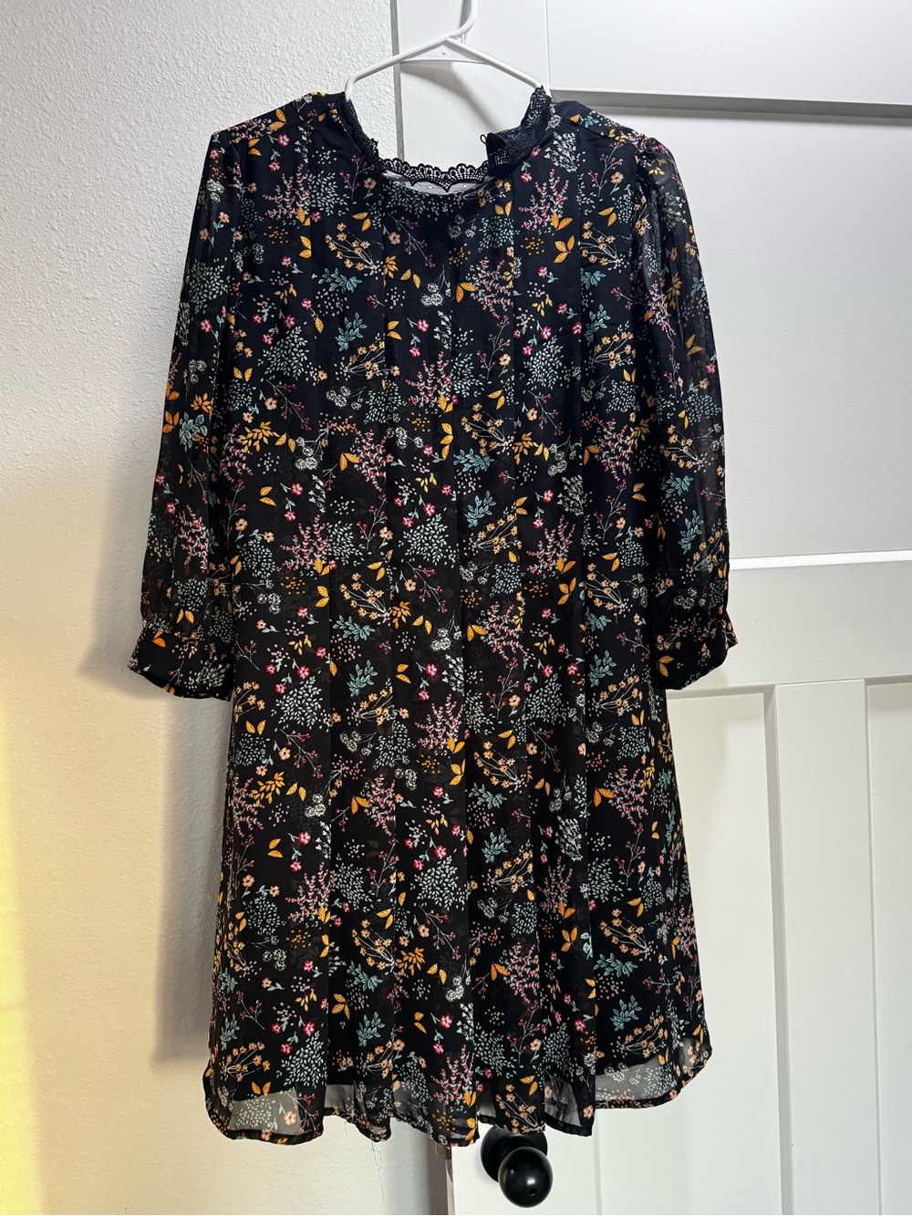 Black Floral Chiffon Mini Dress - Multicolor Blossoms